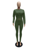 Solid Long Sleeve Slim-Waist Two Piece Pants Set MZ-0119