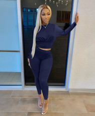 Solid Long Sleeve Slim-Waist Two Piece Pants Set MZ-0119