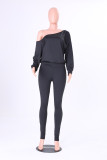 Solid Oblique Shoulder Long Sleeve 2 Piece Pants Set MZ-2254