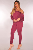 Solid Oblique Shoulder Long Sleeve 2 Piece Pants Set MZ-2254
