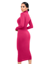 Solid Turtleneck Long Sleeve Thick Slim Midi Dress MZ-2589