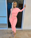 Solid Long Sleeve Slim-Waist Two Piece Pants Set MZ-0119