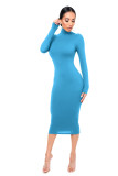 Solid Turtleneck Long Sleeve Thick Slim Midi Dress MZ-2589