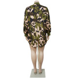 Plus Size Camo Print Drawstring Long Sleeve Mini Dress NNWF-7254