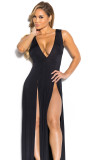 Sexy Solid Sleeveless High Split Long Club Dress MZ-2003