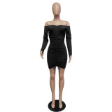 Sexy  Off Shoulder Long Sleeve Drawstring Thick Mini Dress MZ-2480