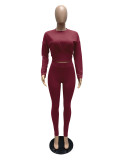 Solid Long Sleeve Slim-Waist Two Piece Pants Set MZ-0119