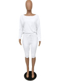 Solid Long Sleeve Top+Knee Length Pants 2 Piece Sets MZ-2558