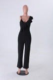 Sexy Solid V Neck Ruffled High Waist Jumpsuit MZ-2288