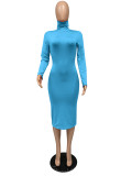 Solid Turtleneck Long Sleeve Thick Slim Midi Dress MZ-2589