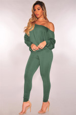 Solid Oblique Shoulder Long Sleeve 2 Piece Pants Set MZ-2254