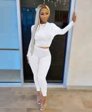 Solid Long Sleeve Slim-Waist Two Piece Pants Set MZ-0119