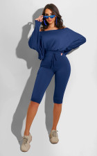 Solid Long Sleeve Top+Knee Length Pants 2 Piece Sets MZ-2558