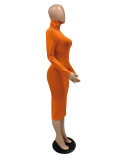 Solid Turtleneck Long Sleeve Thick Slim Midi Dress MZ-2589
