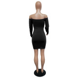 Sexy  Off Shoulder Long Sleeve Drawstring Thick Mini Dress MZ-2480