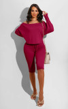 Solid Long Sleeve Top+Knee Length Pants 2 Piece Sets MZ-2558