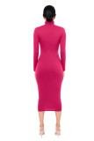 Solid Turtleneck Long Sleeve Thick Slim Midi Dress MZ-2589