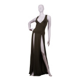 Sexy Solid Sleeveless High Split Long Club Dress MZ-2003