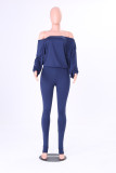 Solid Oblique Shoulder Long Sleeve 2 Piece Pants Set MZ-2254