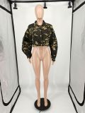 Plus Size Camo Print Full Sleeve Short Jacket YIM-212