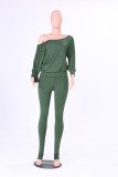 Solid Oblique Shoulder Long Sleeve 2 Piece Pants Set MZ-2254