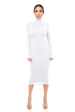 Solid Turtleneck Long Sleeve Thick Slim Midi Dress MZ-2589