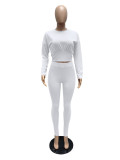 Solid Long Sleeve Slim-Waist Two Piece Pants Set MZ-0119