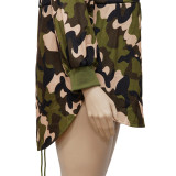 Plus Size Camo Print Drawstring Long Sleeve Mini Dress NNWF-7254