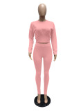 Solid Long Sleeve Slim-Waist Two Piece Pants Set MZ-0119