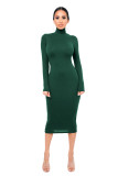 Solid Turtleneck Long Sleeve Thick Slim Midi Dress MZ-2589