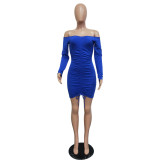 Sexy  Off Shoulder Long Sleeve Drawstring Thick Mini Dress MZ-2480