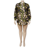 Plus Size Camo Print Drawstring Long Sleeve Mini Dress NNWF-7254