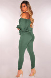 Solid Oblique Shoulder Long Sleeve 2 Piece Pants Set MZ-2254
