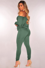 Solid Oblique Shoulder Long Sleeve 2 Piece Pants Set MZ-2254