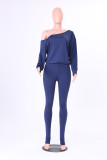 Solid Oblique Shoulder Long Sleeve 2 Piece Pants Set MZ-2254
