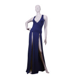 Sexy Solid Sleeveless High Split Long Club Dress MZ-2003