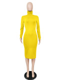 Solid Turtleneck Long Sleeve Thick Slim Midi Dress MZ-2589