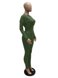 Solid Long Sleeve Slim-Waist Two Piece Pants Set MZ-0119