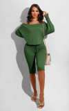 Solid Long Sleeve Top+Knee Length Pants 2 Piece Sets MZ-2558
