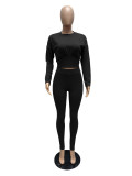 Solid Long Sleeve Slim-Waist Two Piece Pants Set MZ-0119