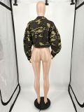 Plus Size Camo Print Full Sleeve Short Jacket YIM-212