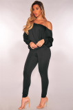 Solid Oblique Shoulder Long Sleeve 2 Piece Pants Set MZ-2254