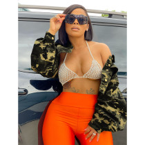 Plus Size Camo Print Full Sleeve Short Jacket YIM-212