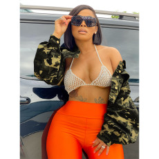 Plus Size Camo Print Full Sleeve Short Jacket YIM-212