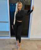 Solid Long Sleeve Slim-Waist Two Piece Pants Set MZ-0119