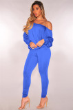 Solid Oblique Shoulder Long Sleeve 2 Piece Pants Set MZ-2254