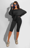 Solid Long Sleeve Top+Knee Length Pants 2 Piece Sets MZ-2558