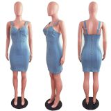 Sexy Denim Sleeveless Split Sling Mini Dress LX-6914