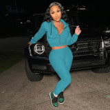 Casual Sports Solid Zipper Hoodie 2 Piece Suits GLF-10028
