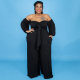 Plus Size Off Shoulder Long Sleeve Wide Leg Jumpsuit NNWF-7294